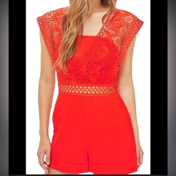 Willow & Clay Pants - NWT-Willow and Clay- poppy color- Crochet Strap Romper- size small